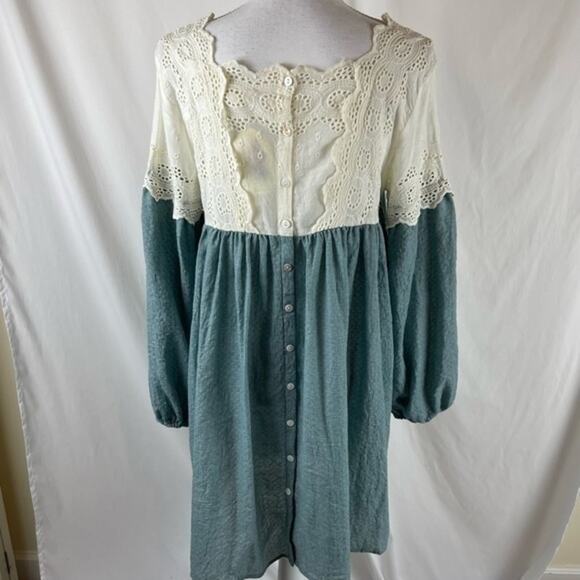 ODDY Teal & Cream Babydoll Boho Eyelet Lace Prairie Dress NWT Size S - Picture 6 of 12